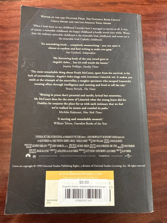 Frank McCourt Angelas Ashes back cover