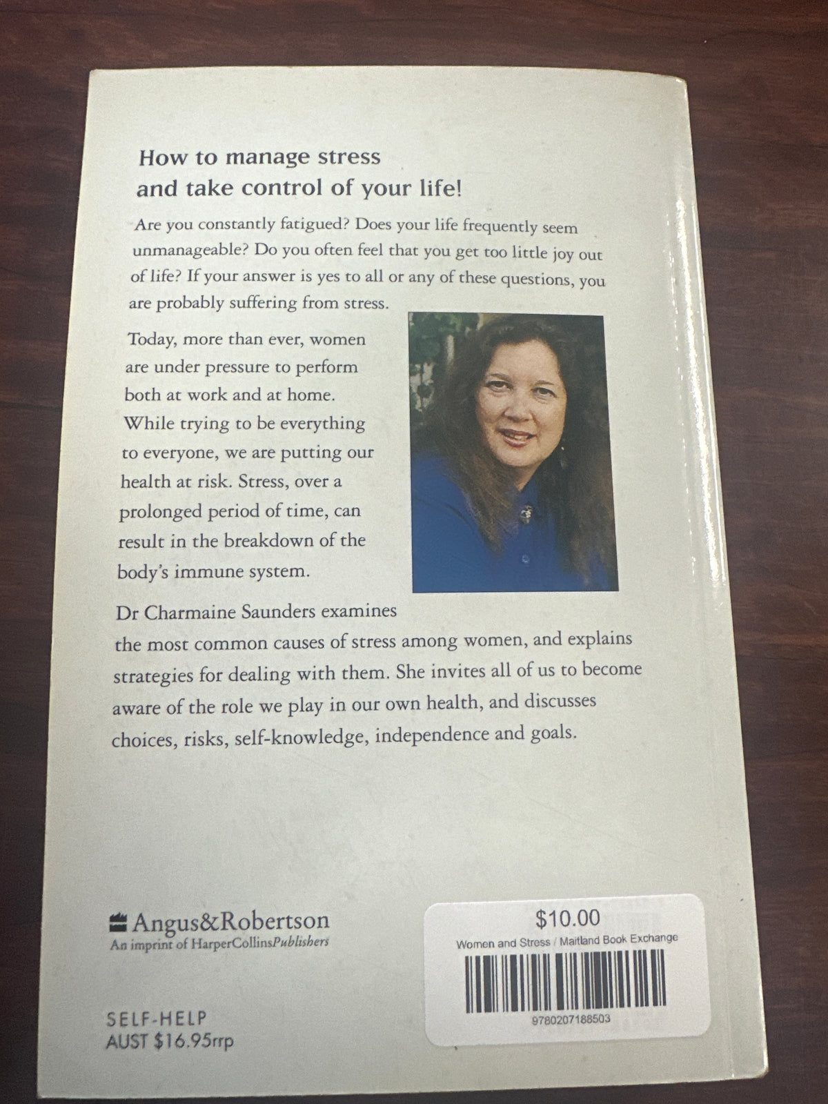 Dr Charmaine Saunders Women and Stress back cover image