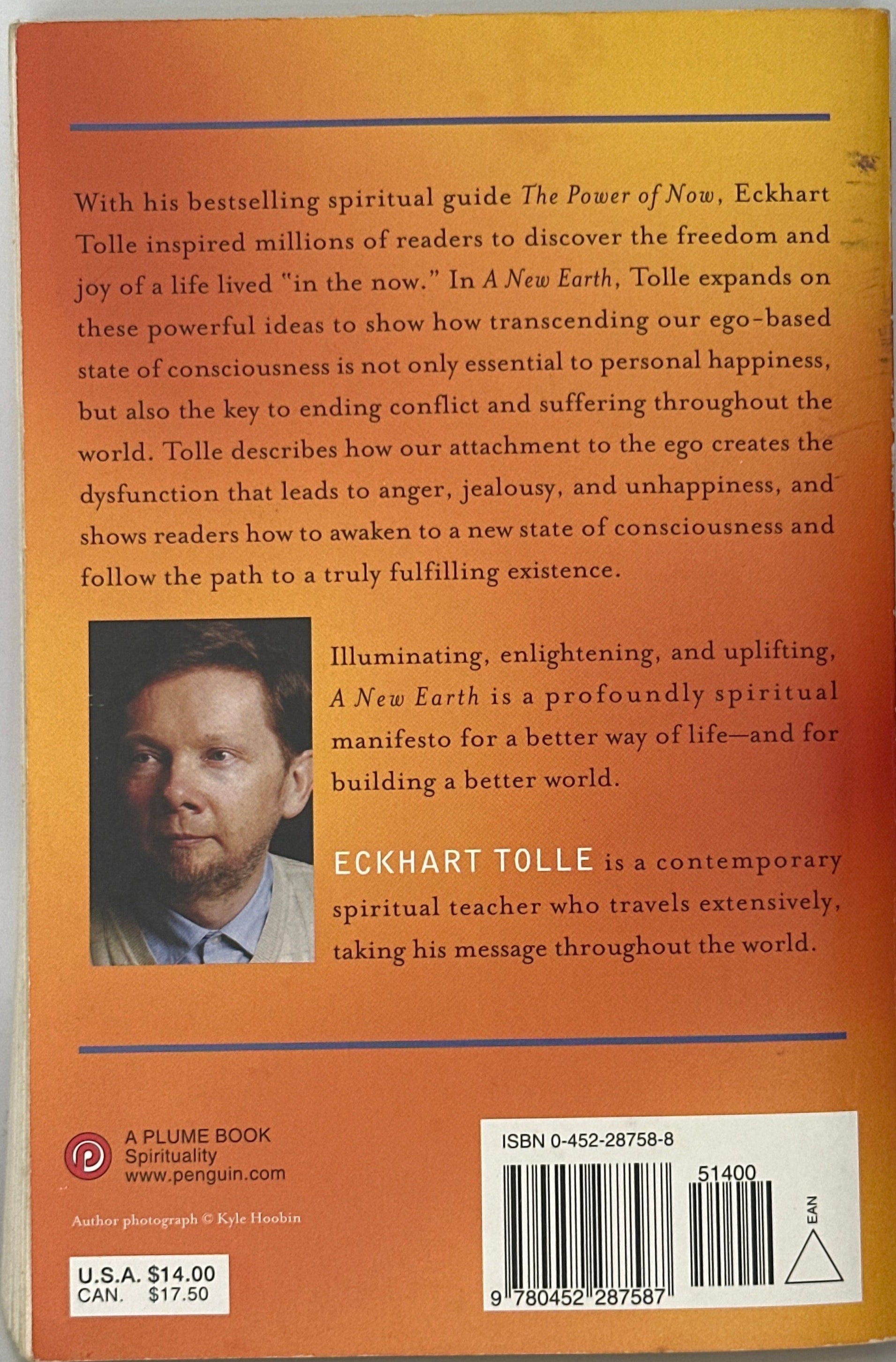 Eckhart Tolle A New Earth Awakening to your life's purpose actual back cover used books