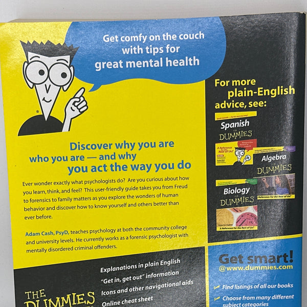 Adam Cash Psychology for Dummies actual back cover used books