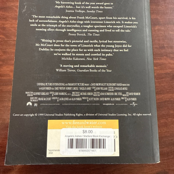 Frank McCourt Angelas Ashes back cover