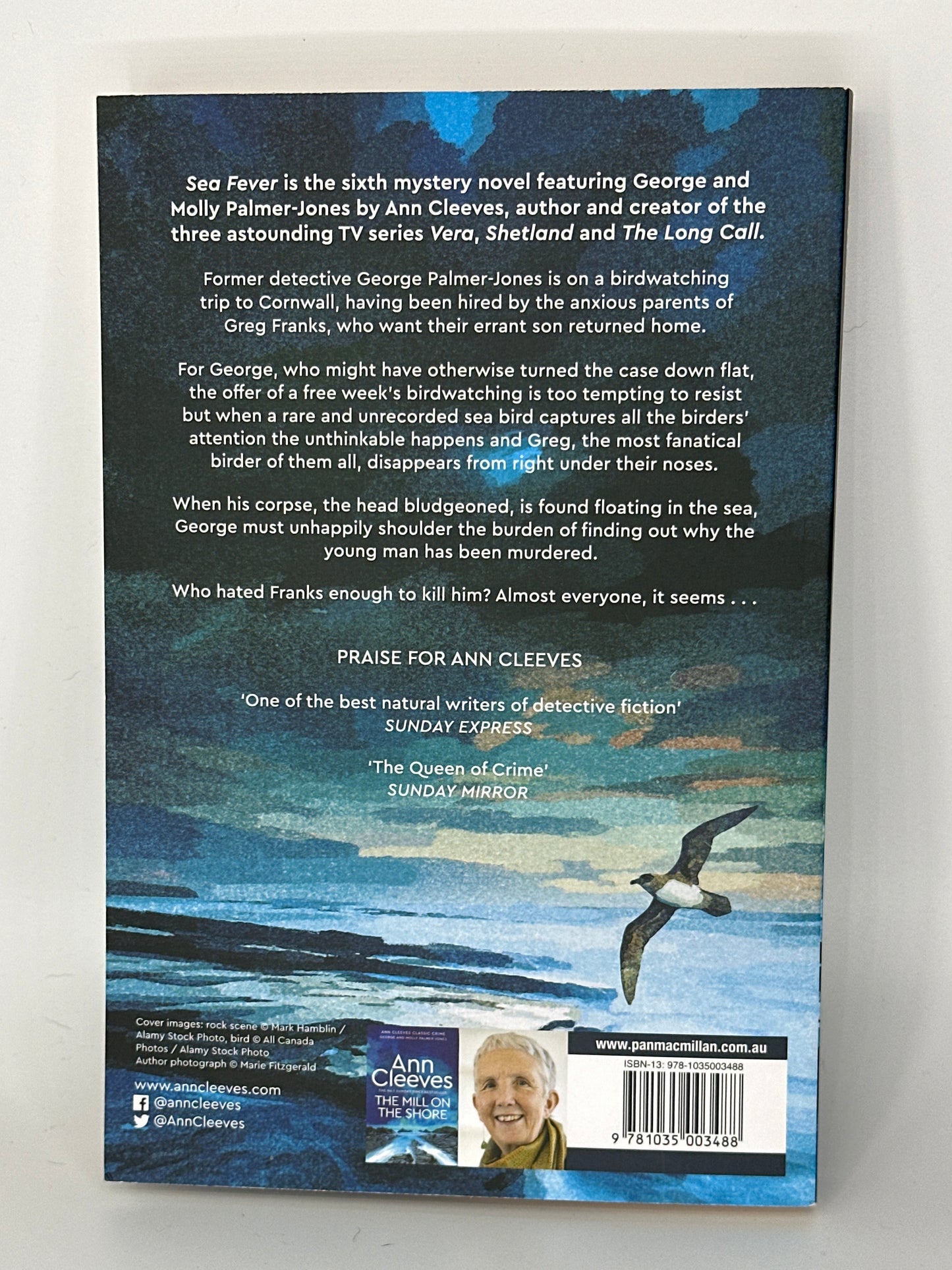 Ann Cleeves Sea Fever: A George and Molly Palmer-Jones Novel 6 actual back cover used books