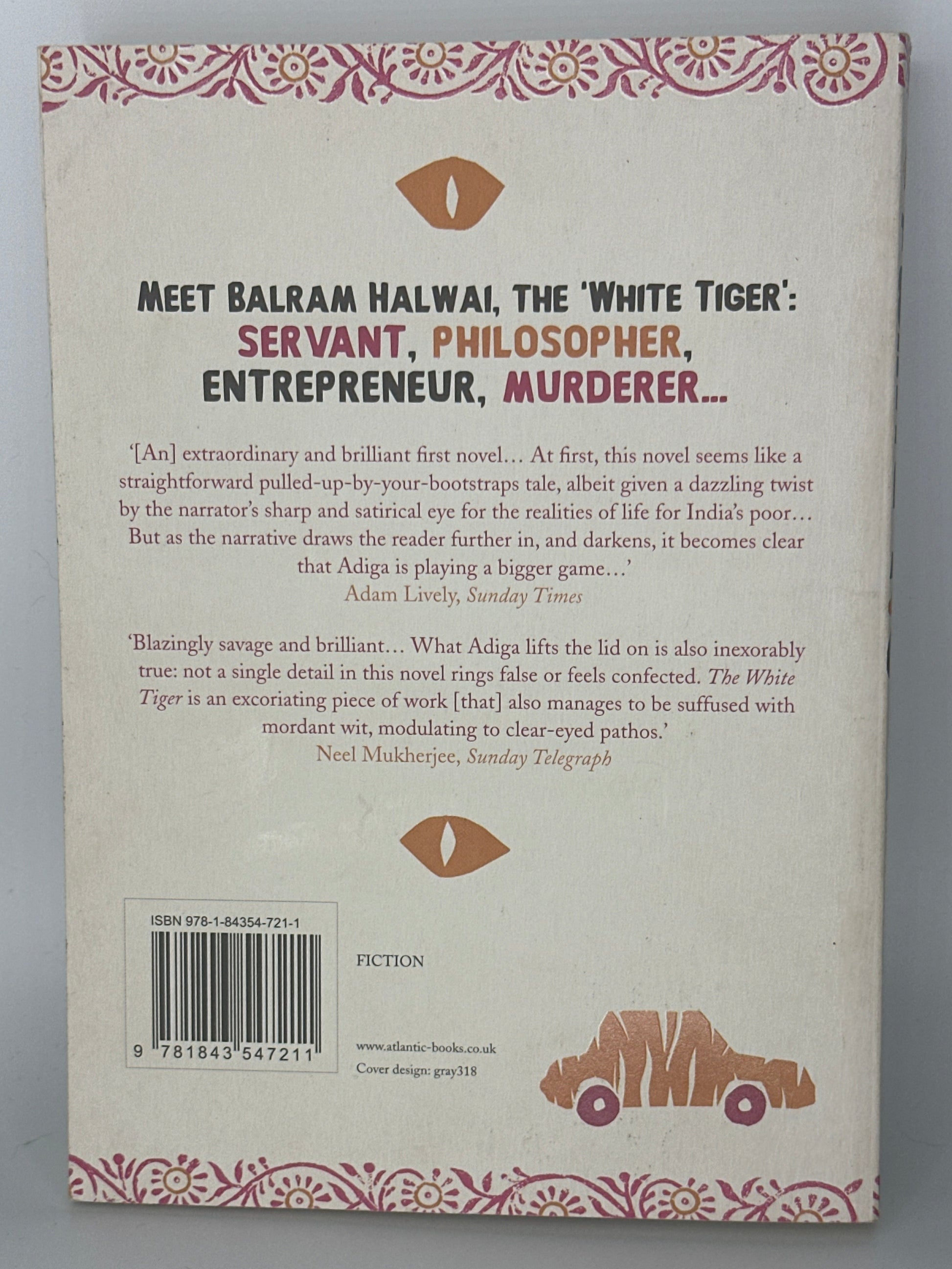 Aravind Adiga The White Tiger Actual back cover used books