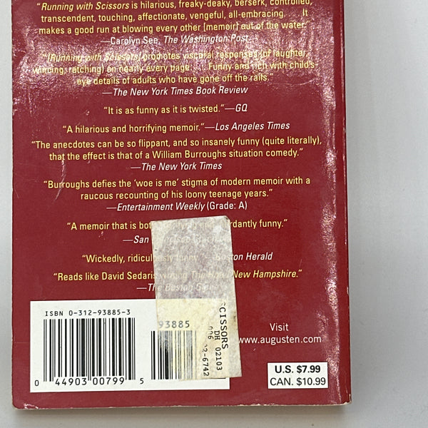 Augusten Burroughs Running with Scissors actual back cover used books