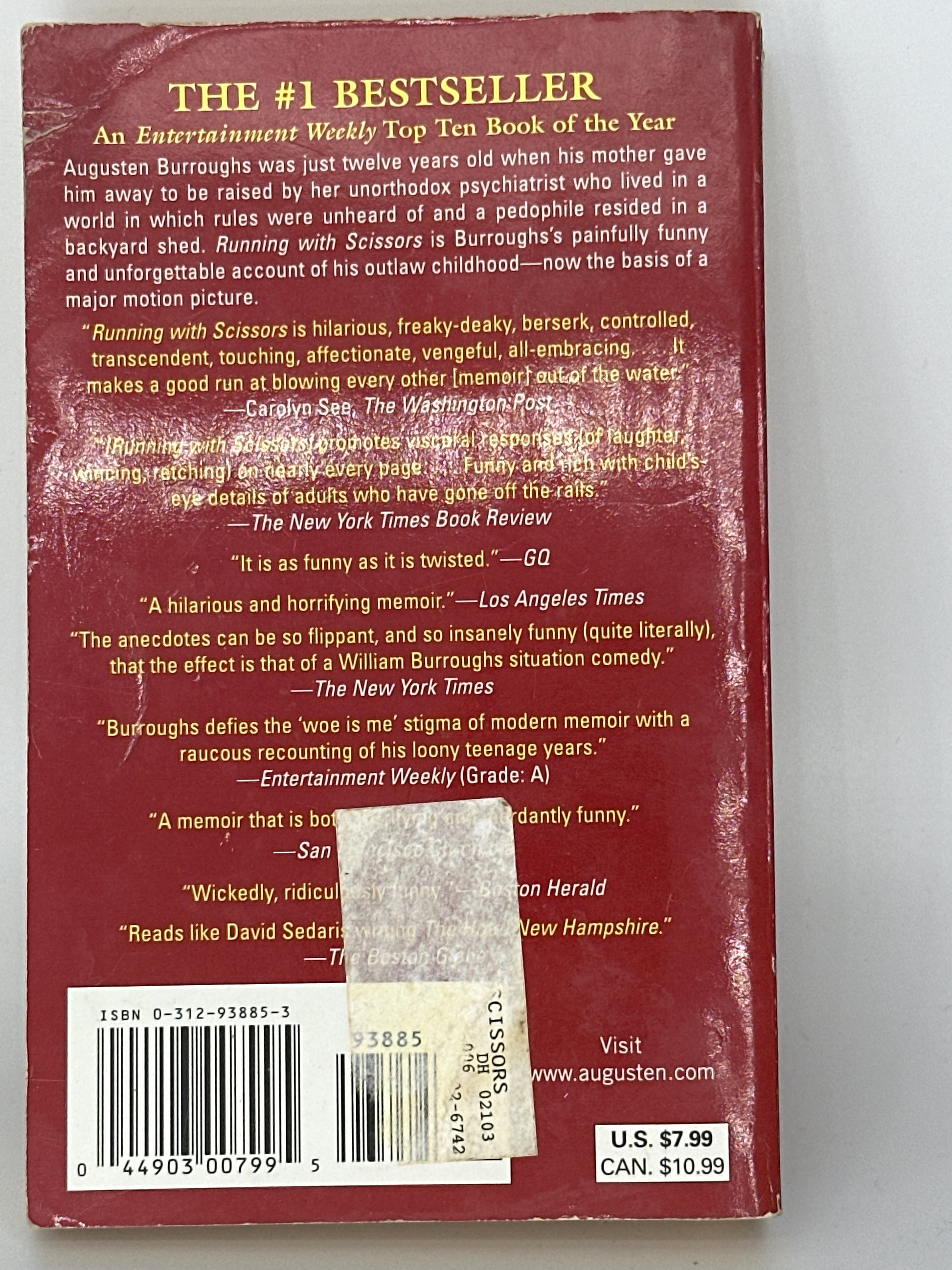 Augusten Burroughs Running with Scissors actual back cover used books