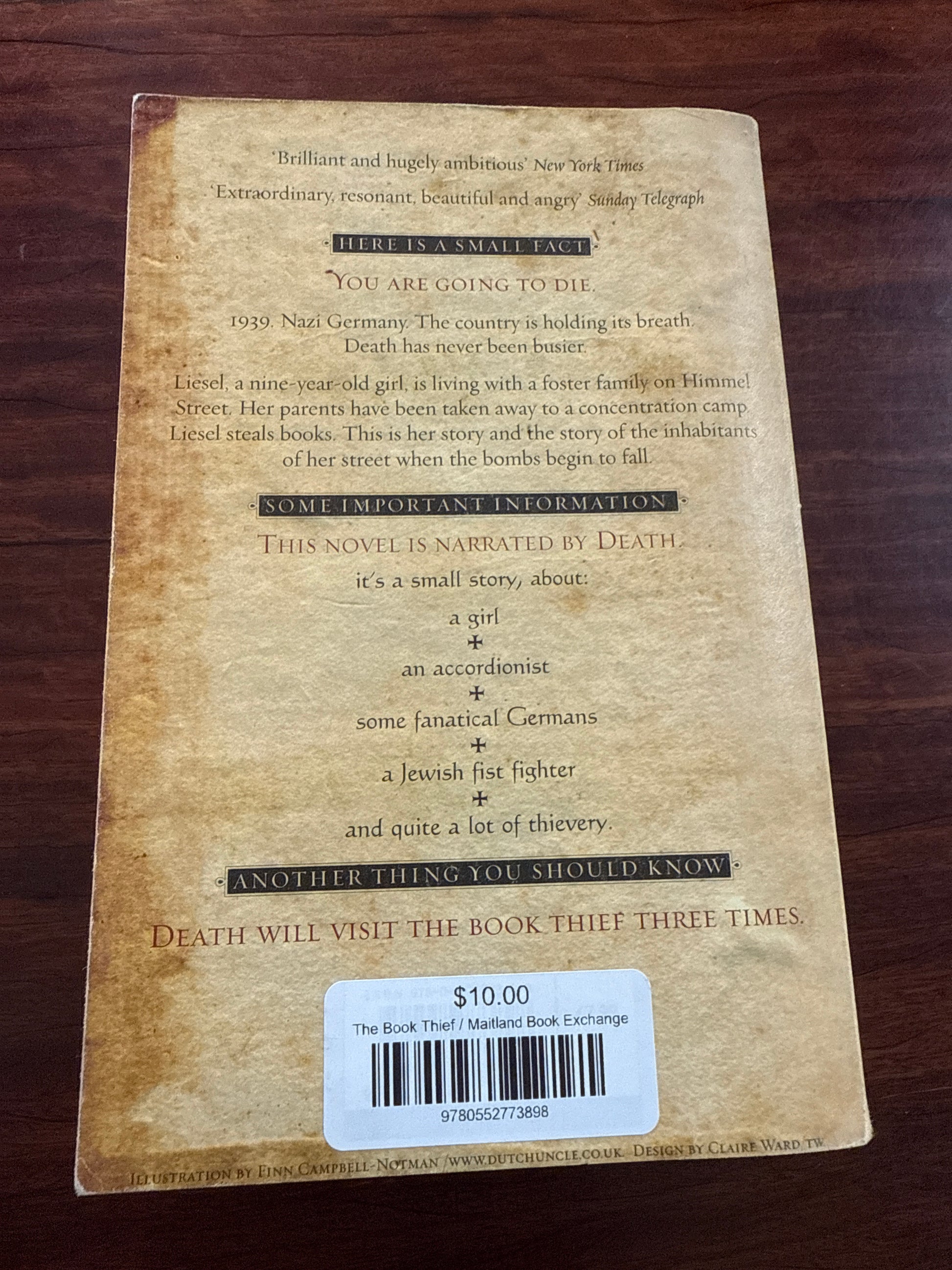 Markus Zusak Book Thief back Cover