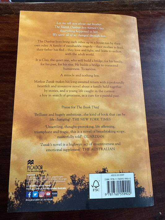 Markus Zusak Bridge of Clay back cover
