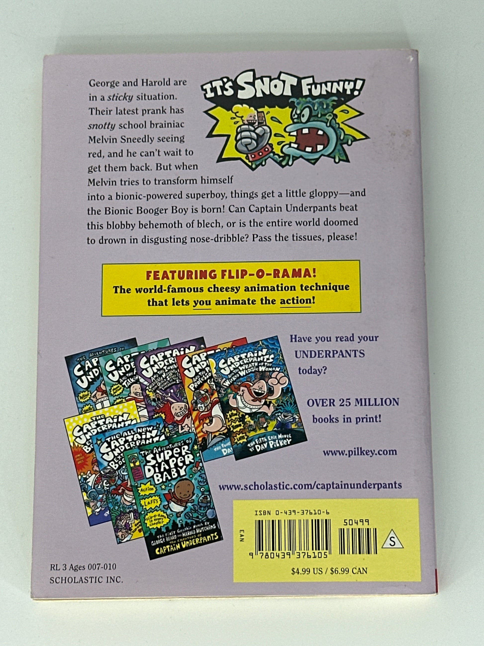 Captain Underpants and the Big, Bad Battle of the Bionic Booger Boy, Part 1: The Night of the Nasty Nostril Nuggets (Captain Underpants, #6) back cover used books