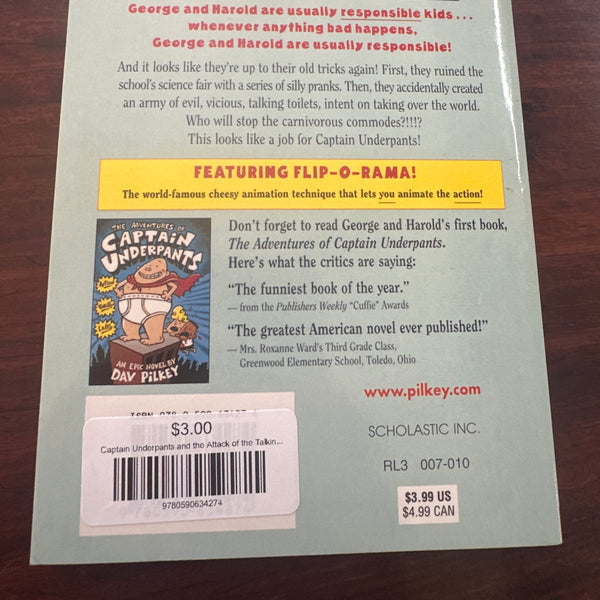 Dav Pilkey Captain Underpants and the Attack of the Talking Toilets back cover