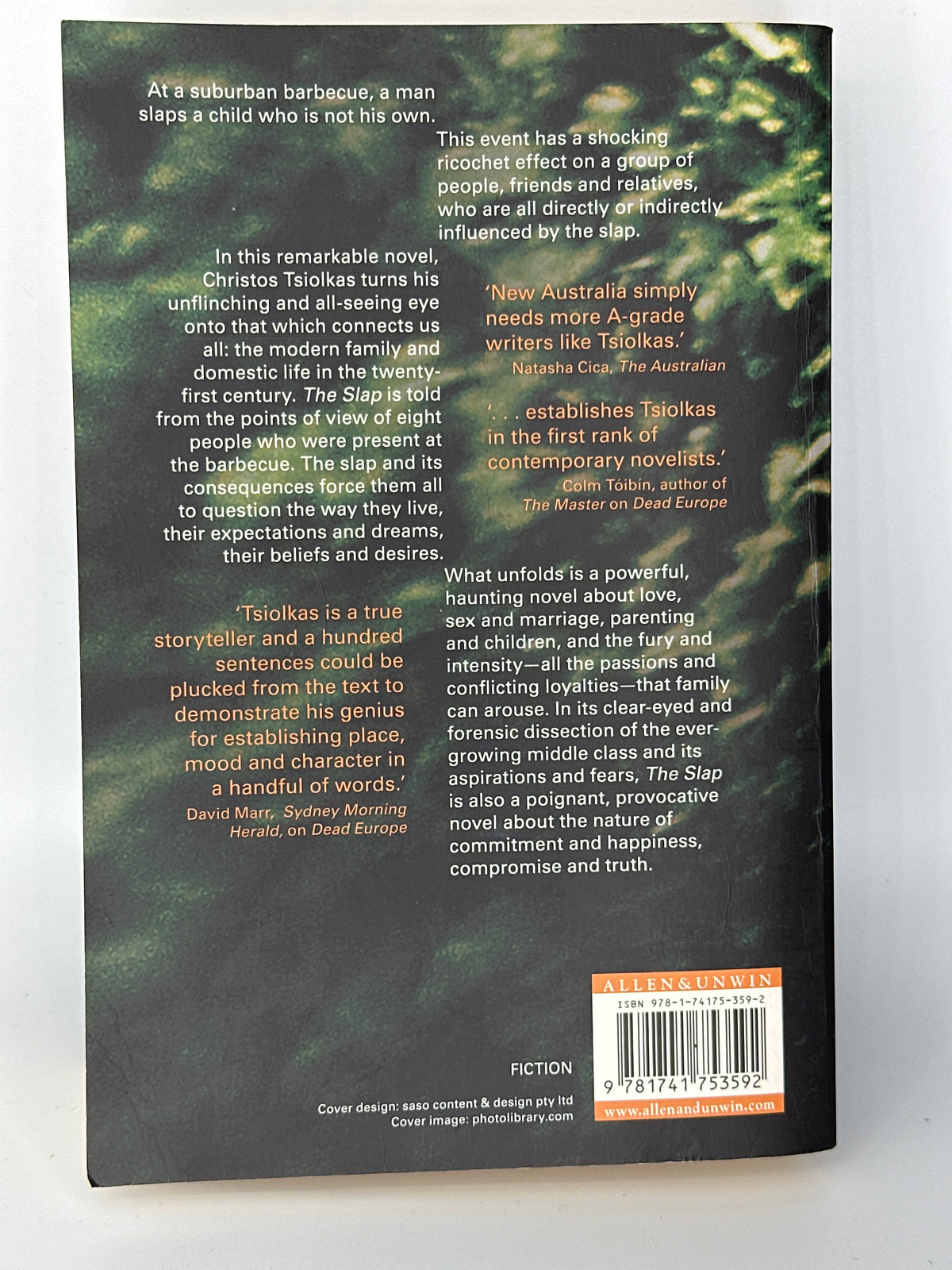 Christos Tsiolkas The Slap actual back cover used books