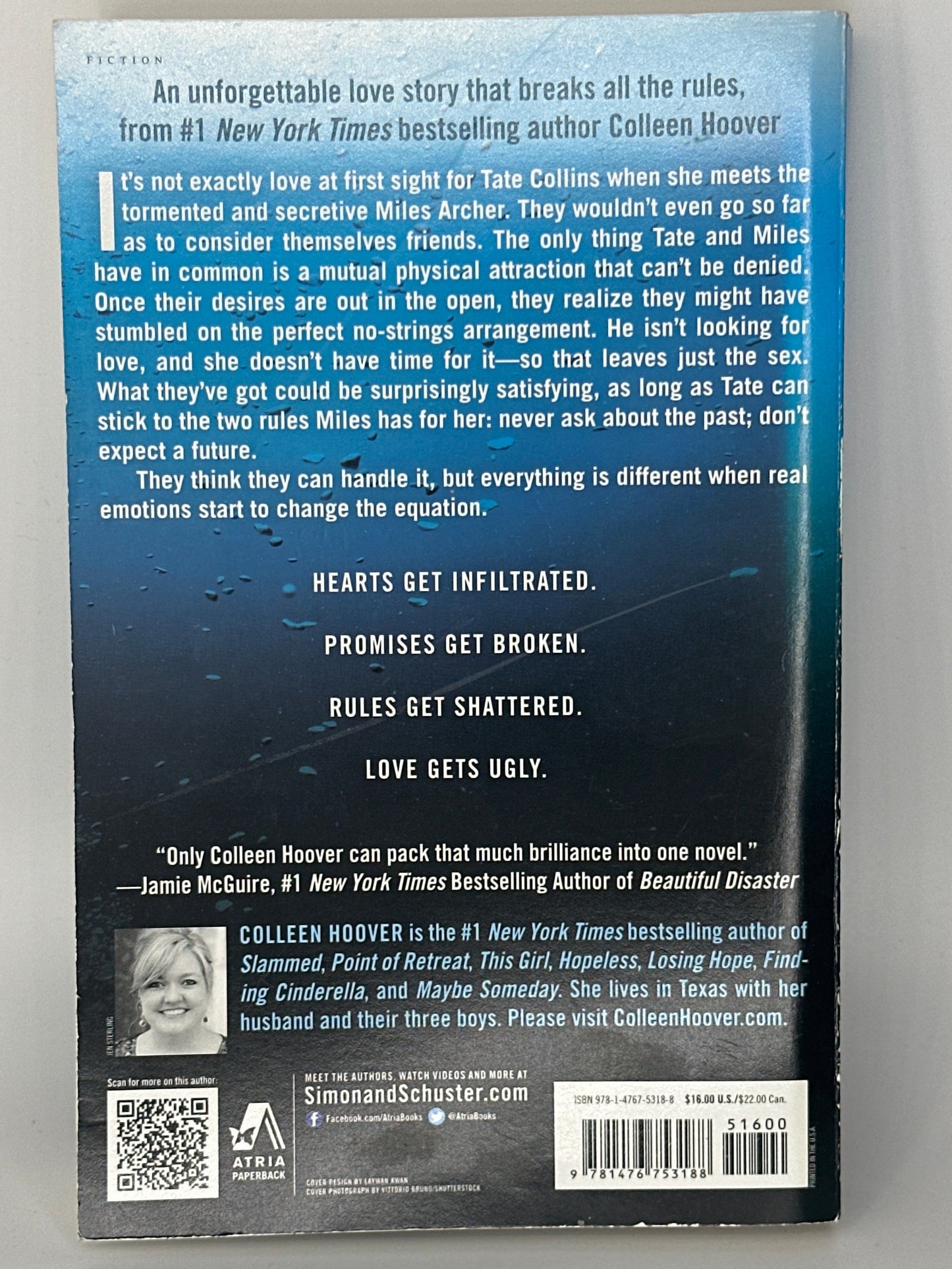 Colleen Hoover Ugly Love: A Novel actual back cover used books