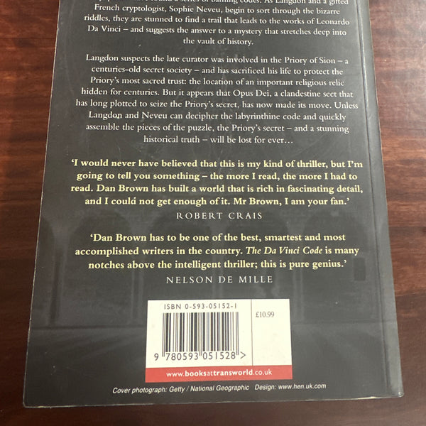 Dan Brown the Da Vinci Code back cover