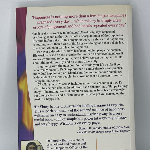 Dr Timothy Sharp The Happiness Handbook actual back cover used books