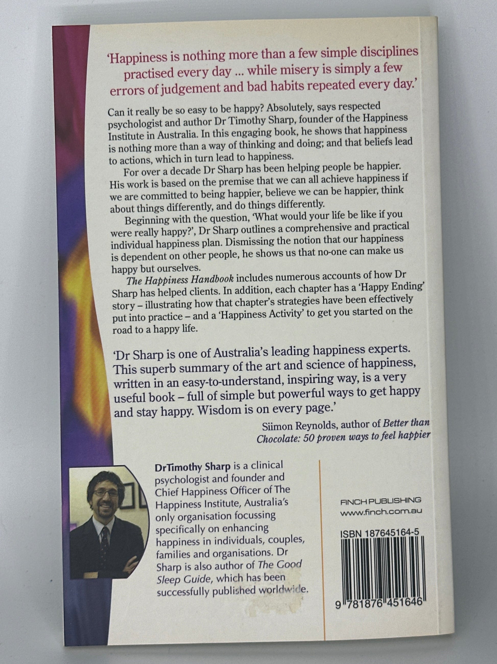 Dr Timothy Sharp The Happiness Handbook actual back cover used books