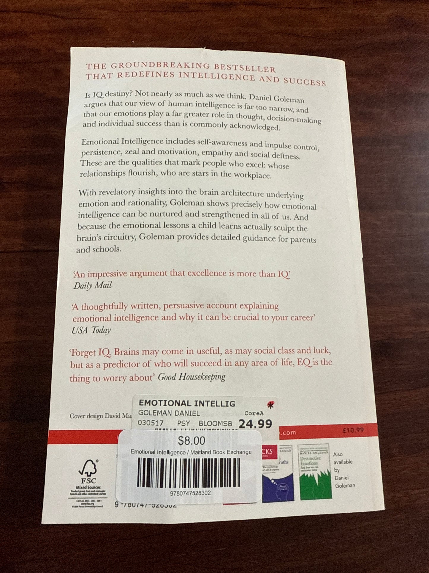 Daniel Goleman Emotional Intelligence back cover
