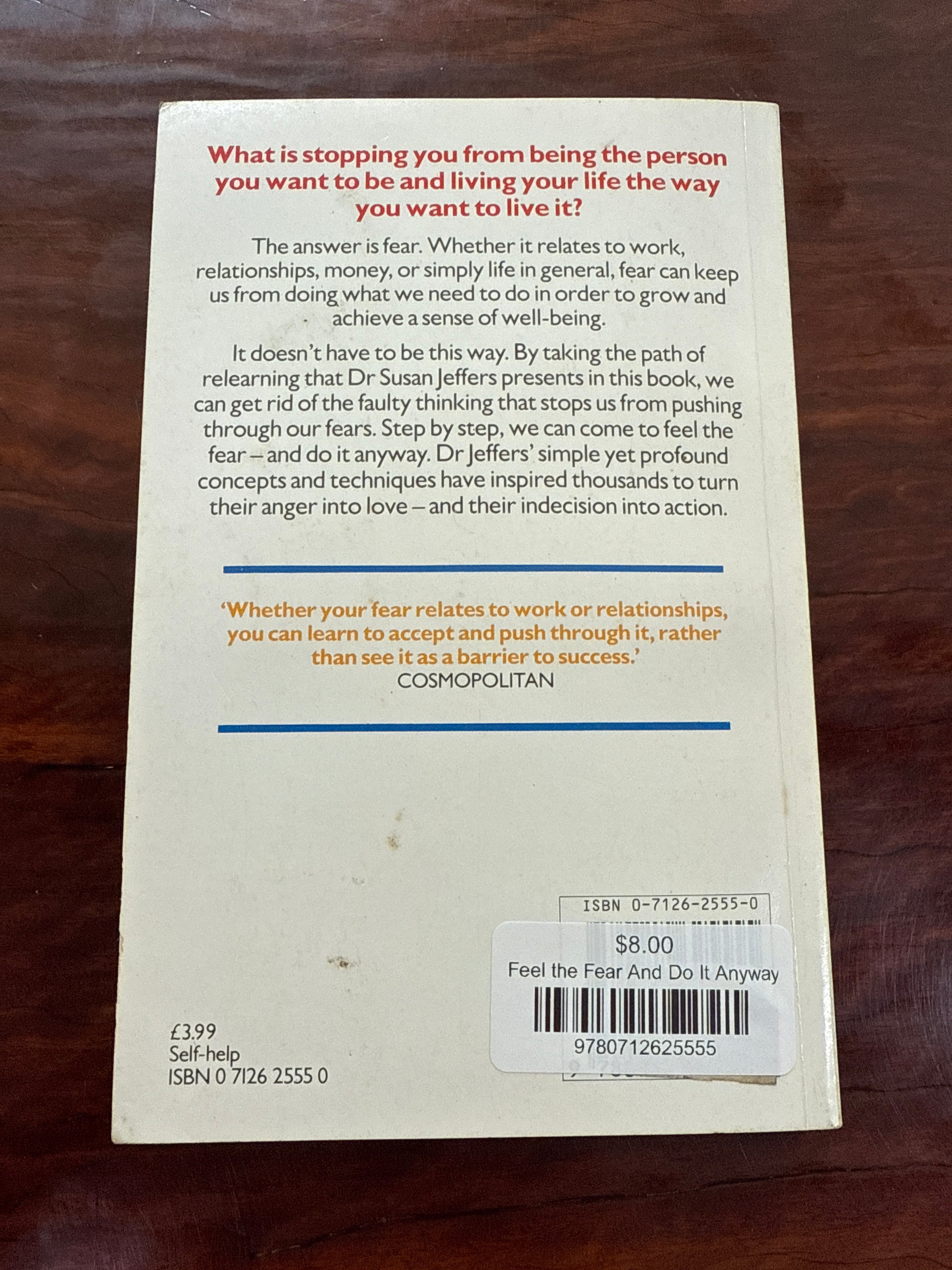 Susan Jeffers Feel the Fear back cover
