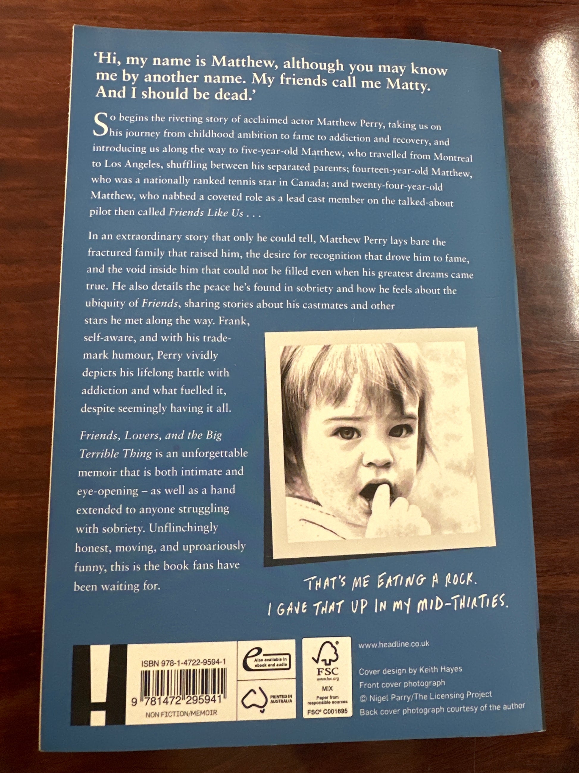 Friends, Lovers and the Big Terrible Thing by Matthew Perry back cover