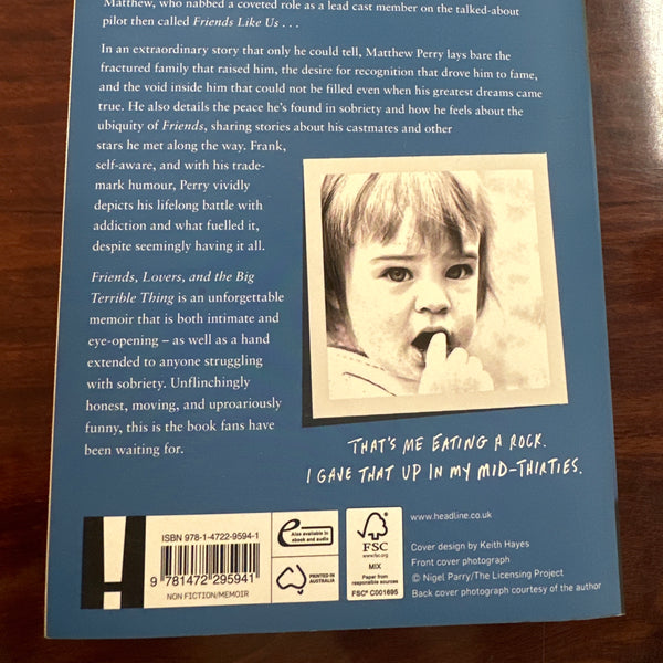 Friends, Lovers and the Big Terrible Thing by Matthew Perry back cover