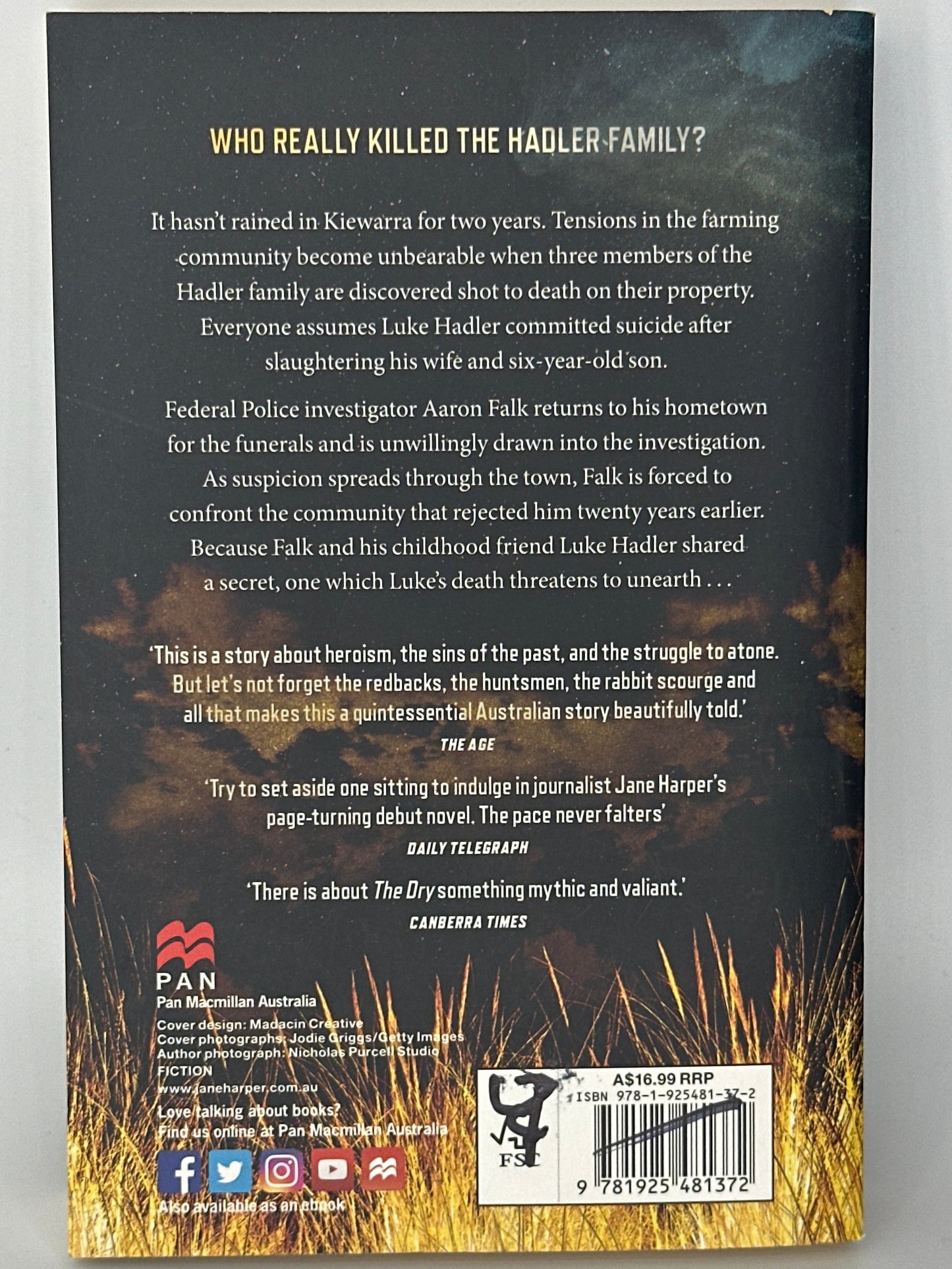 Jane Harper The Dry actual back cover used books