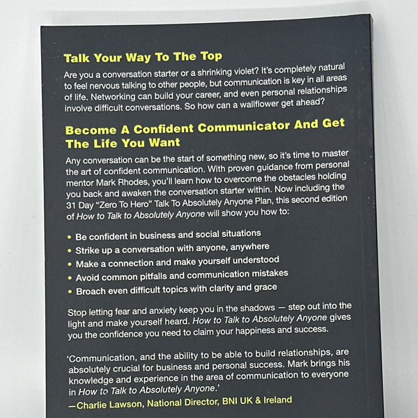 Mark Rhodes How To Talk To Absolutely Anyone: Confident Communication for Work, Life and Relationships actual back cover used books