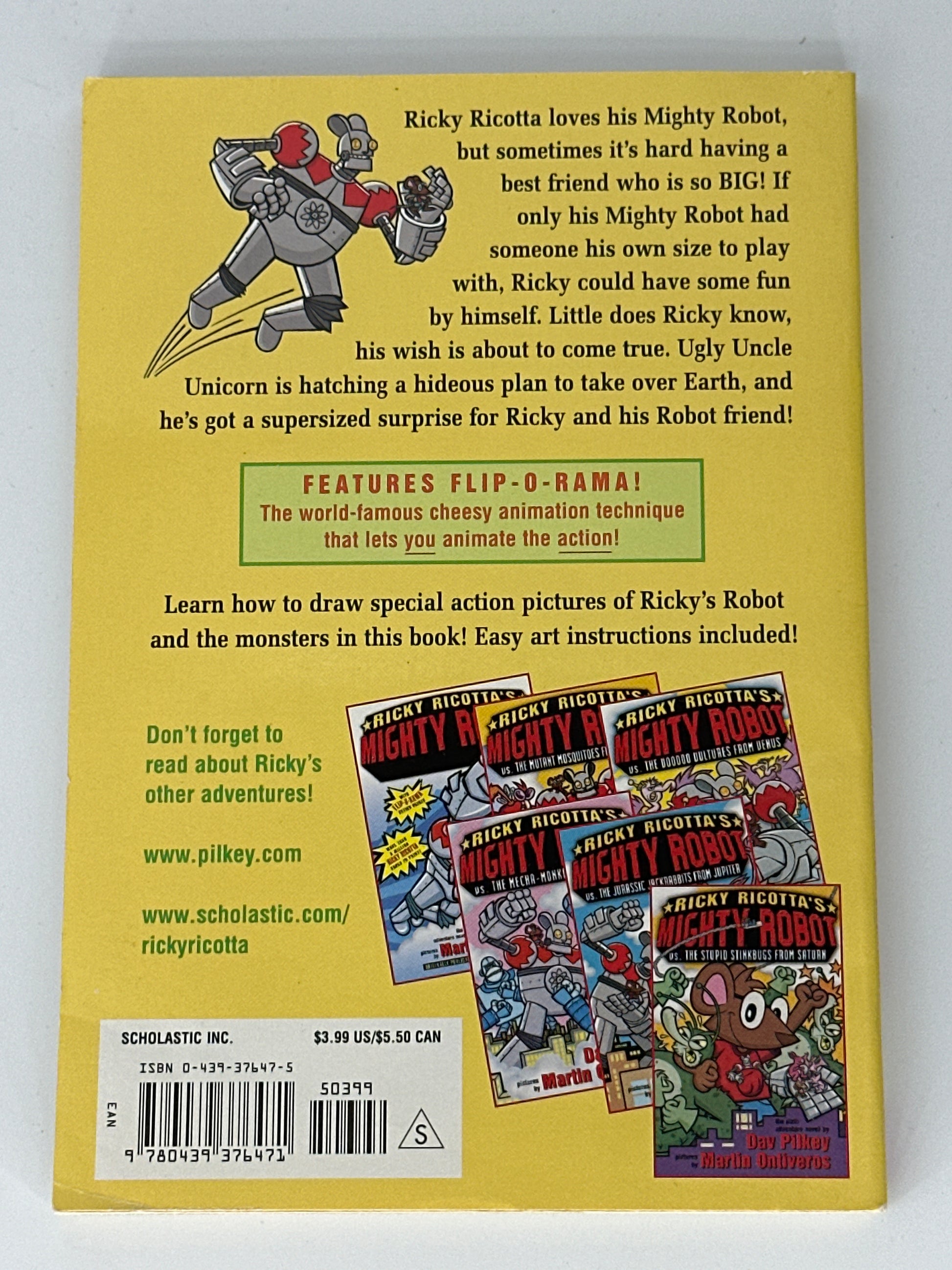 Dav Pilkey Ricky Ricotta's Mighty Robot vs. the Uranium Unicorns from Uranus (Ricky Ricotta, No. 7) back cover used books