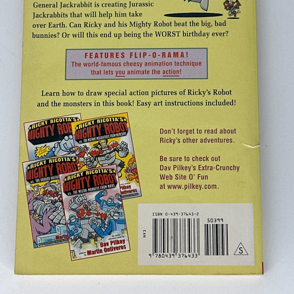 Dav Pilkey Ricky Ricotta's Mighty Robot vs. the Jurassic Jack Rabbits from Jupiter back cover used books