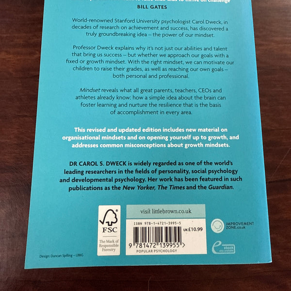 Dr Dweck Mindset back cover