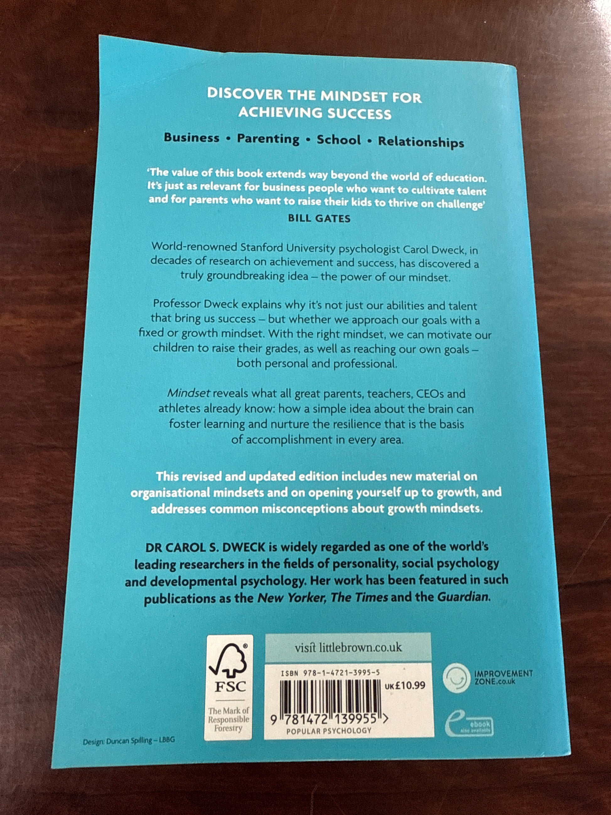 Dr Dweck Mindset back cover