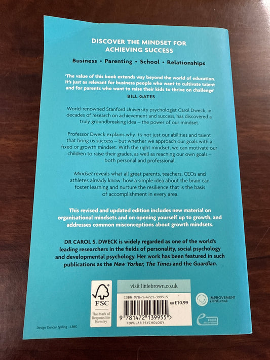 Dr Dweck Mindset back cover