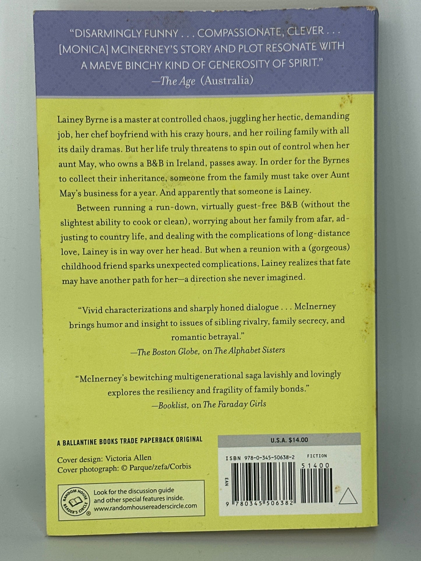 Monica McInerney Greetings from Somewhere Else actual back cover used books
