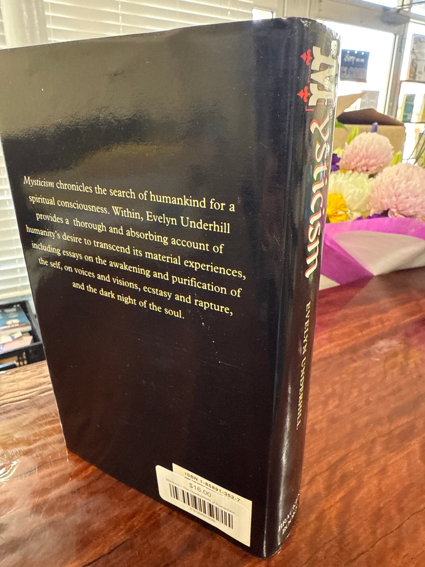 Book titled 'Mysticism' with a cover illustration by Evelyn UNDERHILL back cover