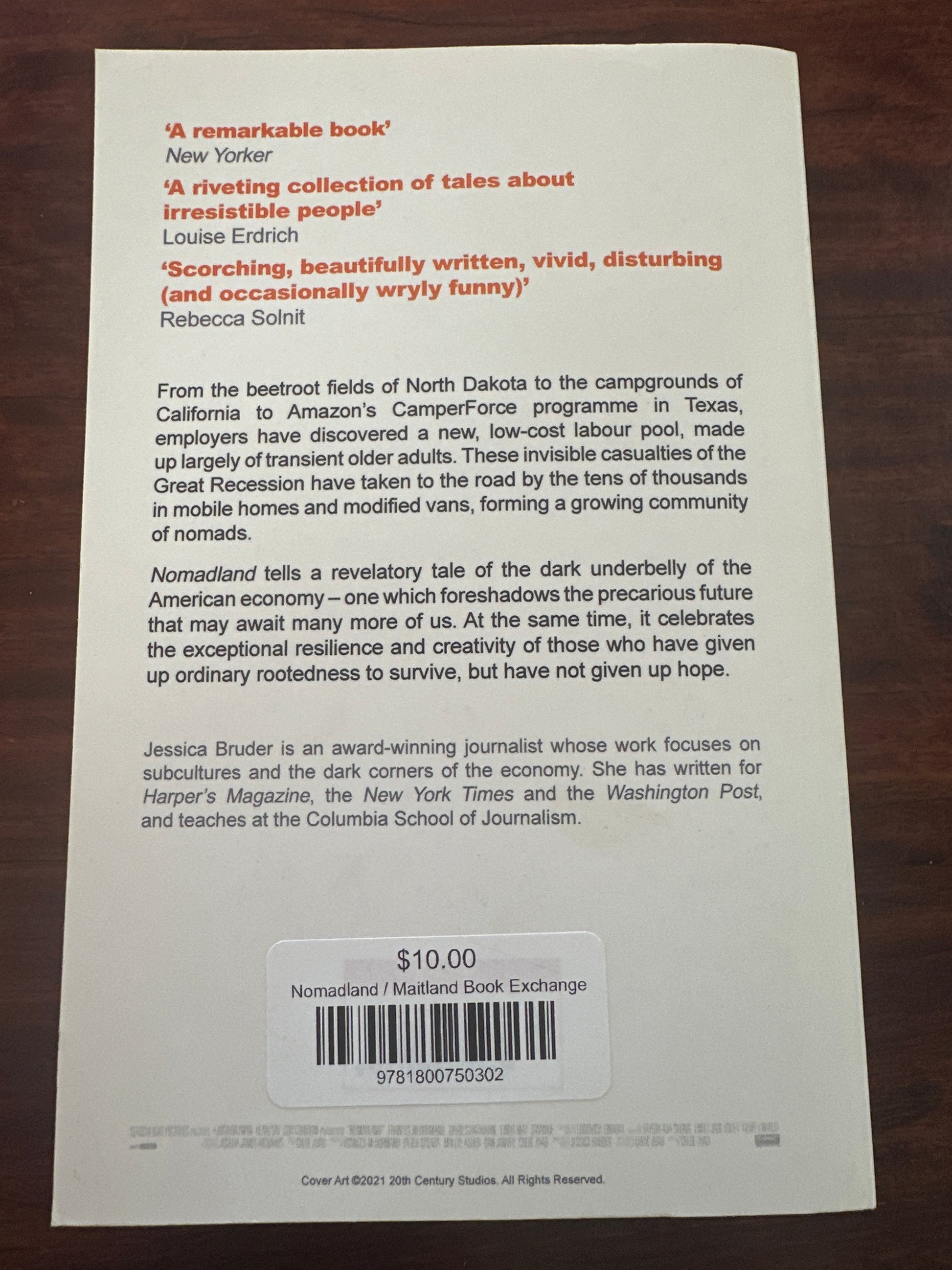 Jessica Bruder Nomadland back cover