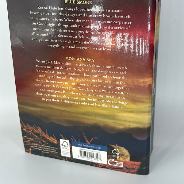 Nora Roberts Blue Smoke and Montana Sky actual back cover used books