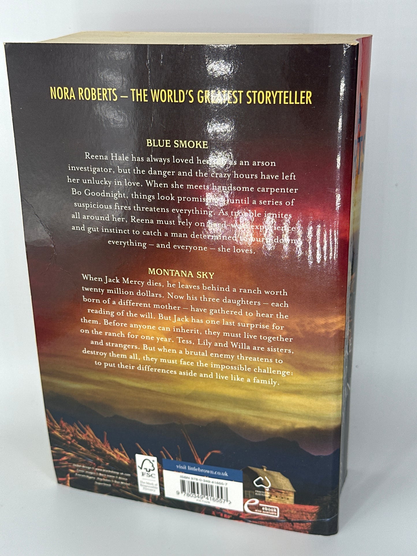 Nora Roberts Blue Smoke and Montana Sky actual back cover used books