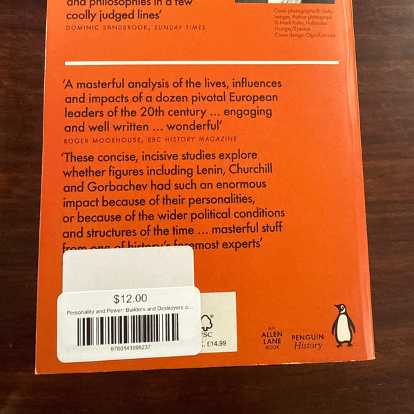 Back cover of 'Power and Personality' by Ian Kershaw on a wooden surface
