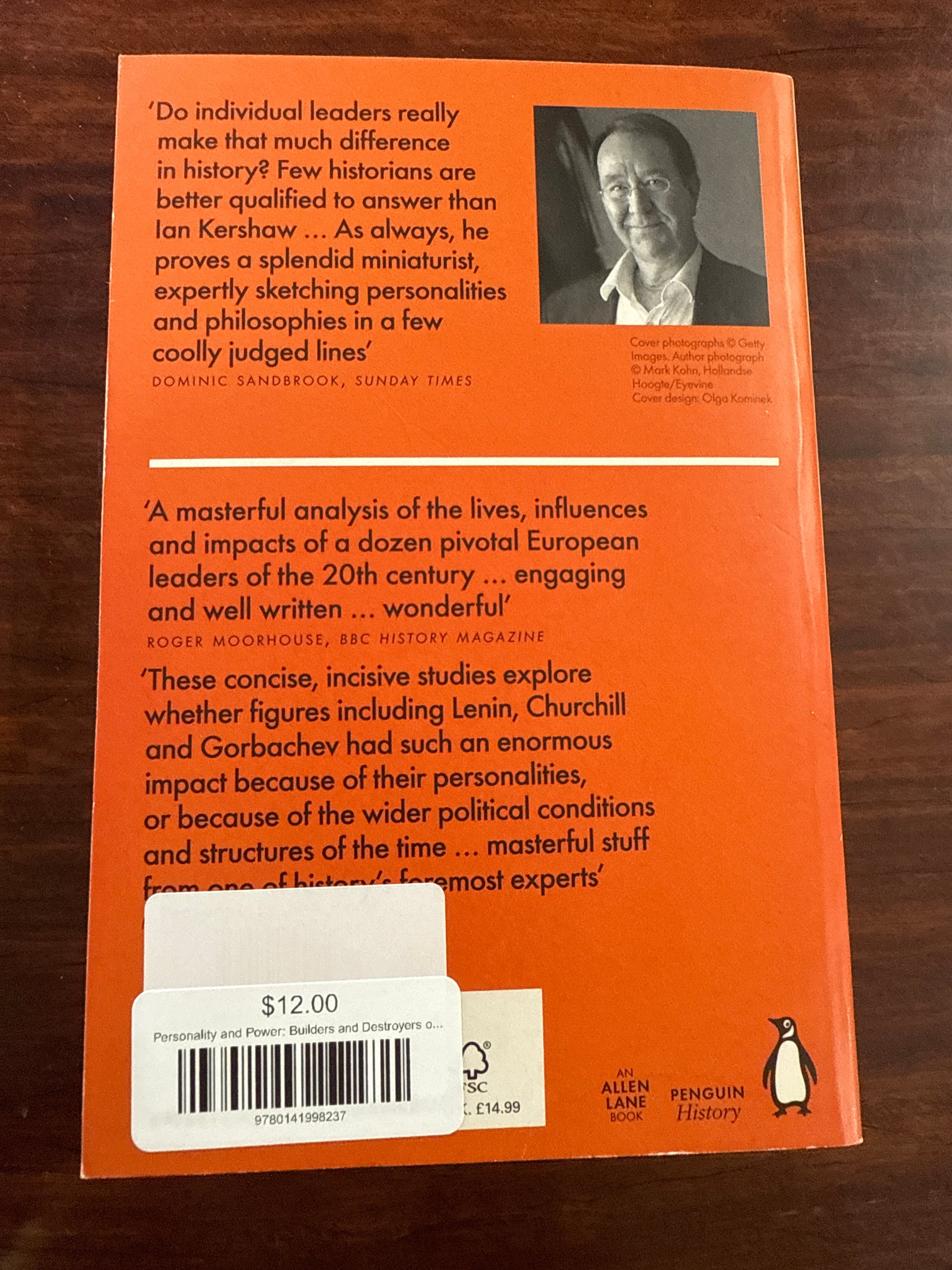 Back cover of 'Power and Personality' by Ian Kershaw on a wooden surface