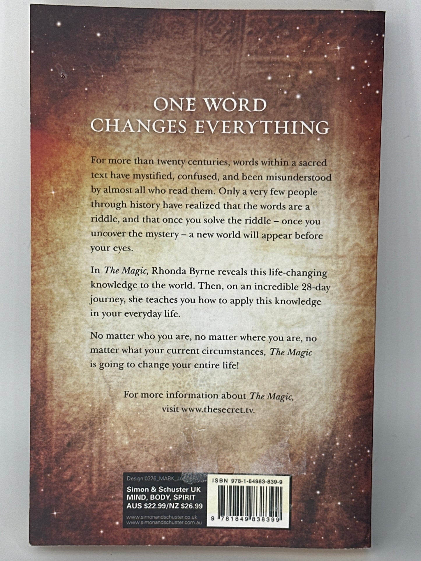 Rhonda Byrne The Magic actual back cover used books