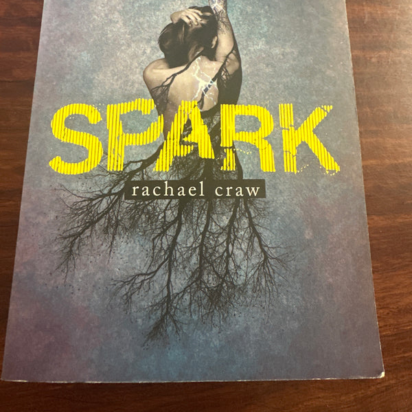 Book titled 'Spark' by Rachael Craw on a wooden surface