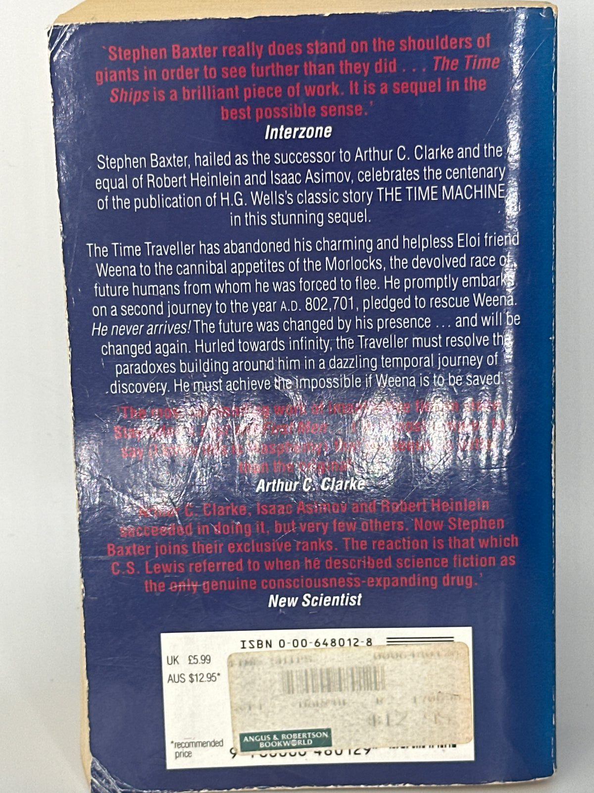 Stephen Baxter Time Ships actual back cover used books