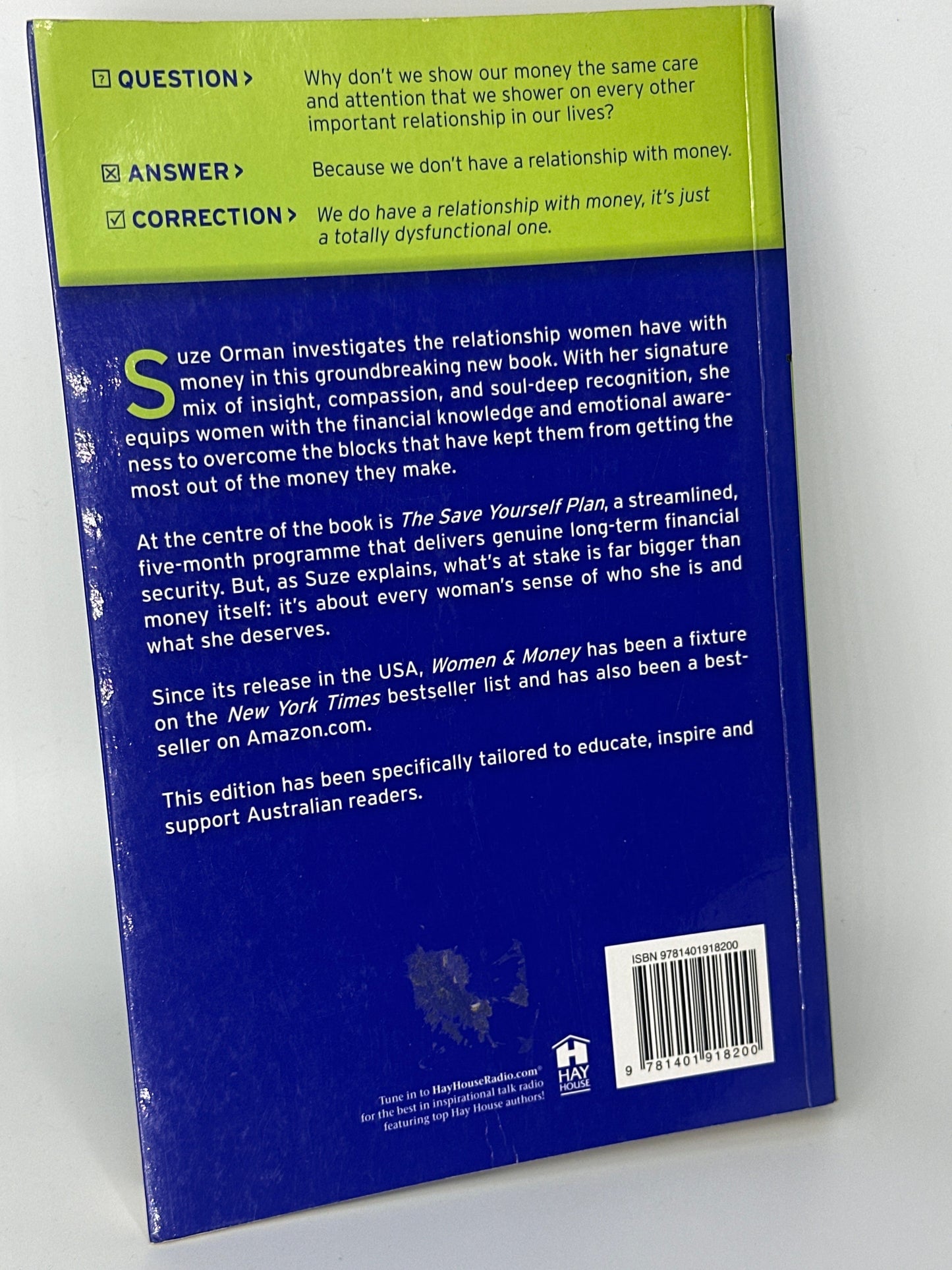 Suze Orman Women & Money: Owning The Power To Control Your Destiny actual back cover used books