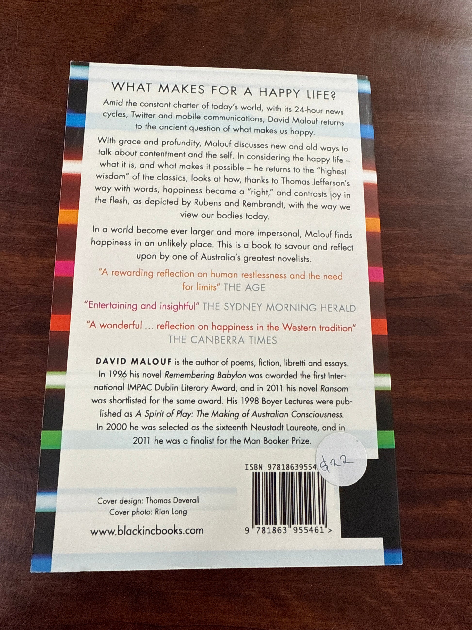 David Malouf The Happy Life back cover