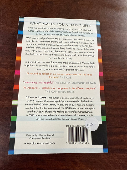 David Malouf The Happy Life back cover