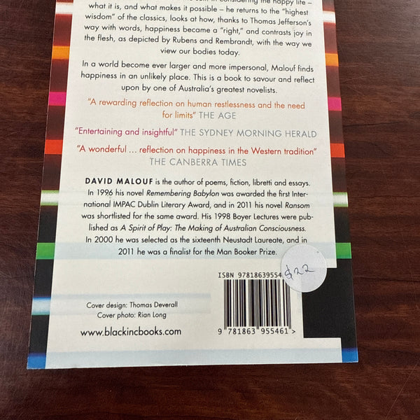 David Malouf The Happy Life back cover