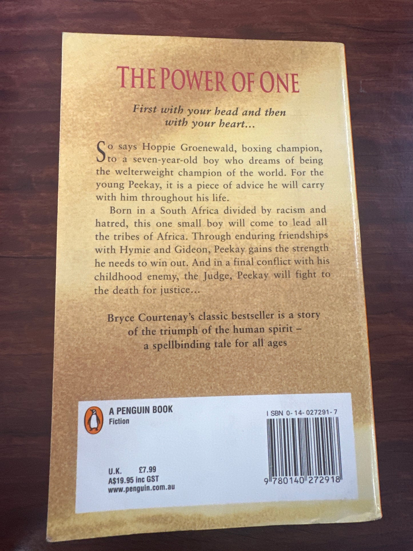 Bryce Courtenay The Power of One back cover image