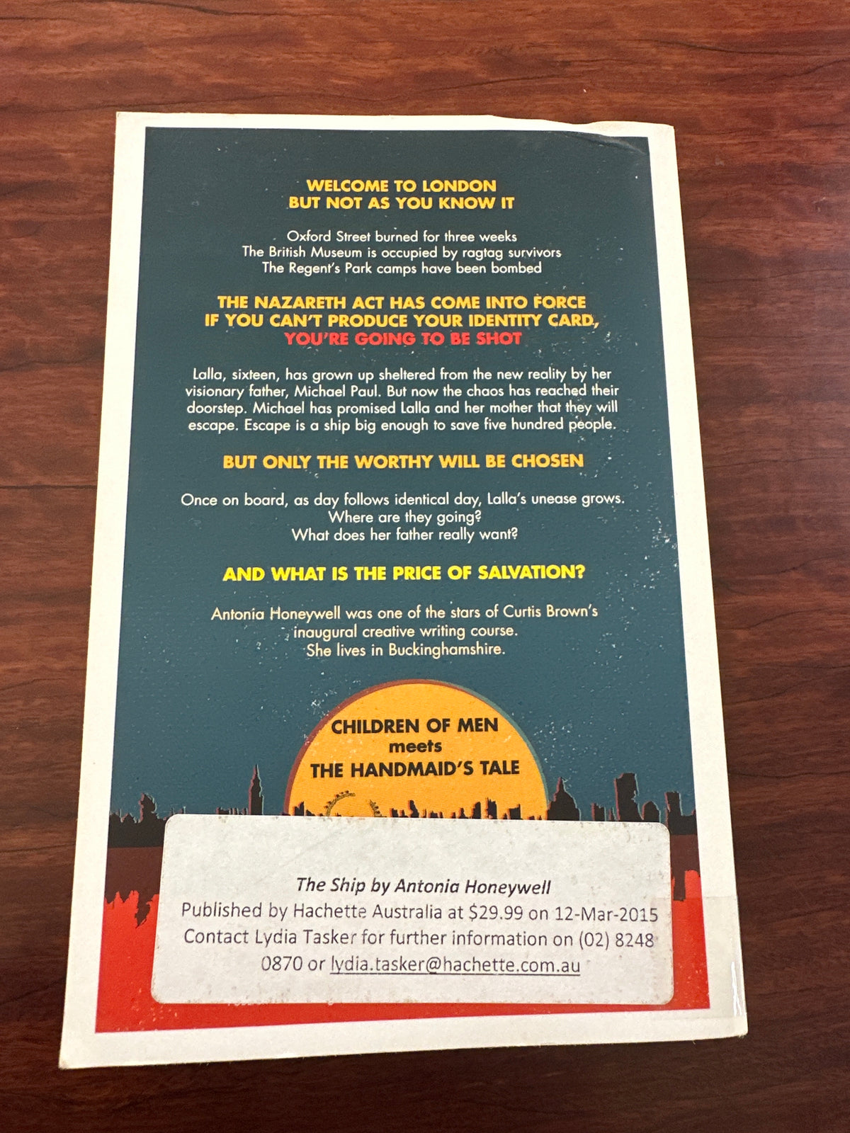 Antonia Honeywell The Ship back cover