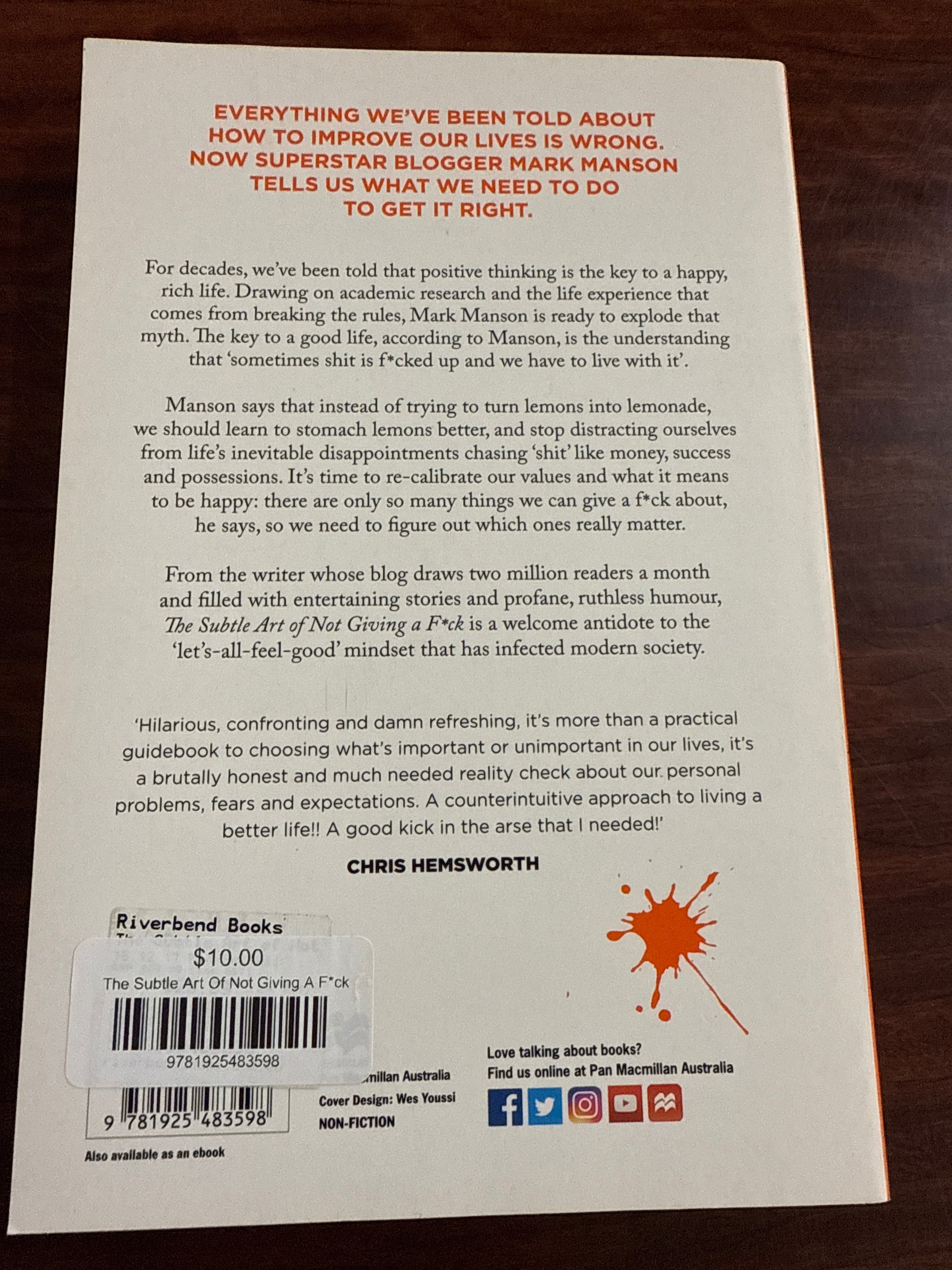 Mark Manson The Subtle Art Of Not Giving A F*ck back cover