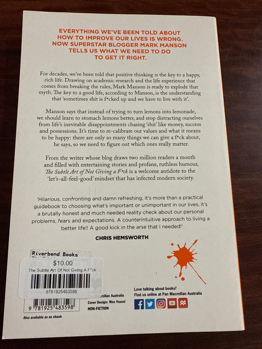 Mark Manson The Subtle Art Of Not Giving A F*ck back cover