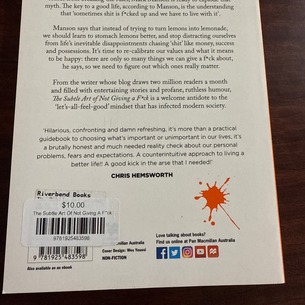 Mark Manson The Subtle Art Of Not Giving A F*ck back cover