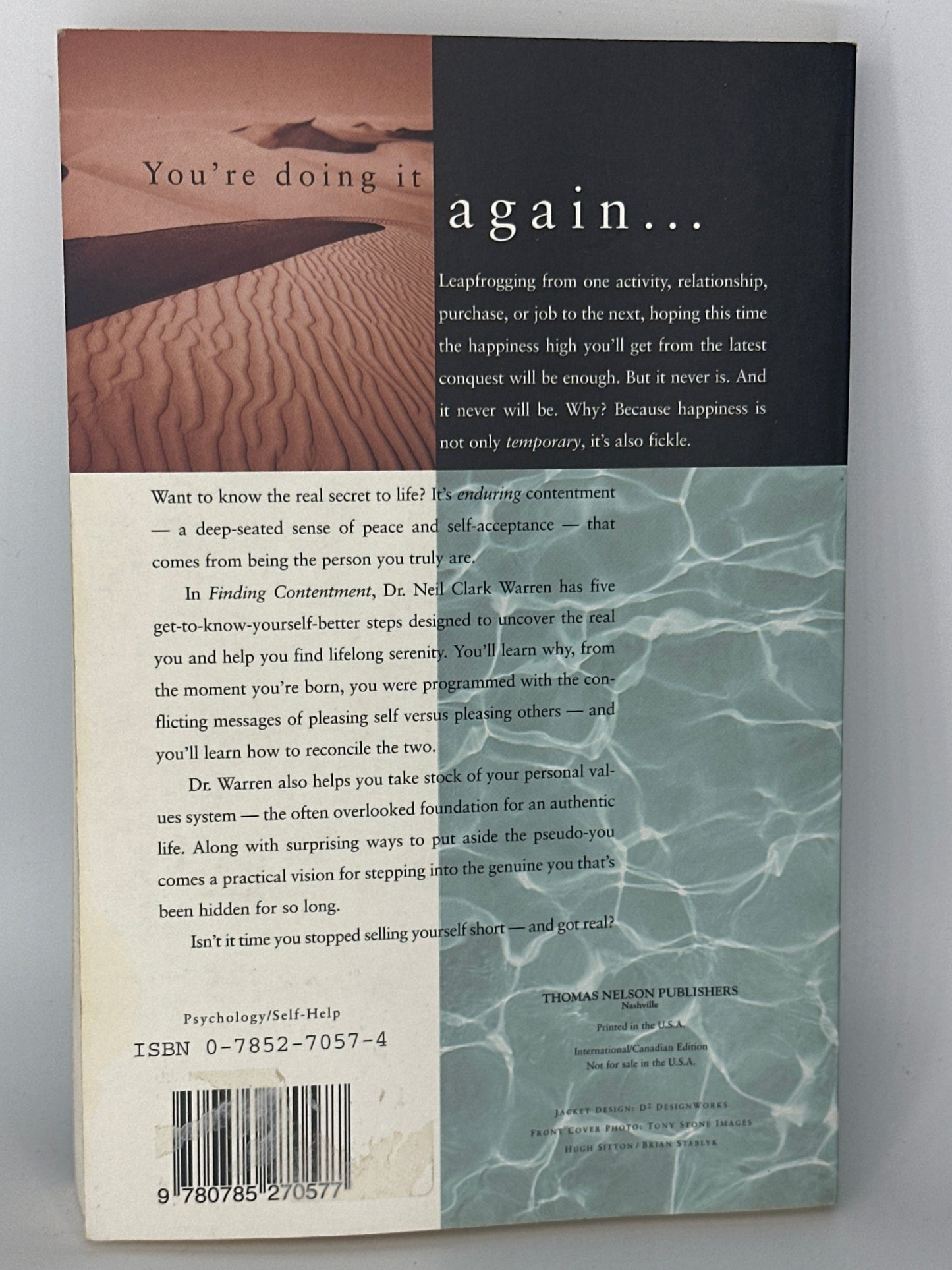 neil clark warren Finding Contentment When Momentary Happiness Just Isn't Enough actual back cover used books
